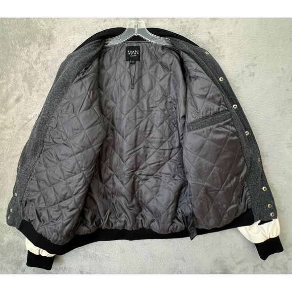 Boohoo MAN Letterman Varsity Bomber Patch Jacket Playing Cards Spade Medium - Picture 8 of 14